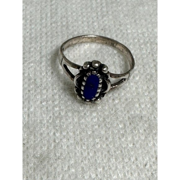 Oval Lapis Sterling Silver Ring in Intricate Setting - Size 5.25 - Picture 6 of 6